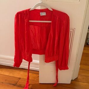 Frank & Oak Red Tie Waist Blouse